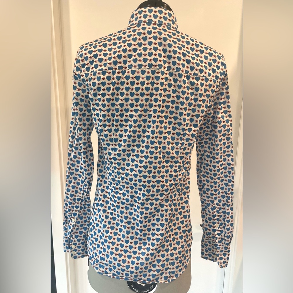 J. Crew Blue and White Heart Pattern Shirt - Picture 4 of 9
